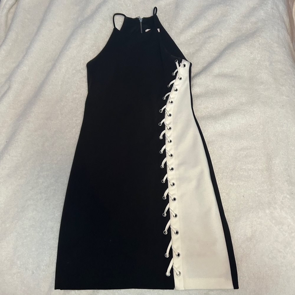 Super Cute Black/White Halter Lace Up Dress, Brand Parker, Size Small